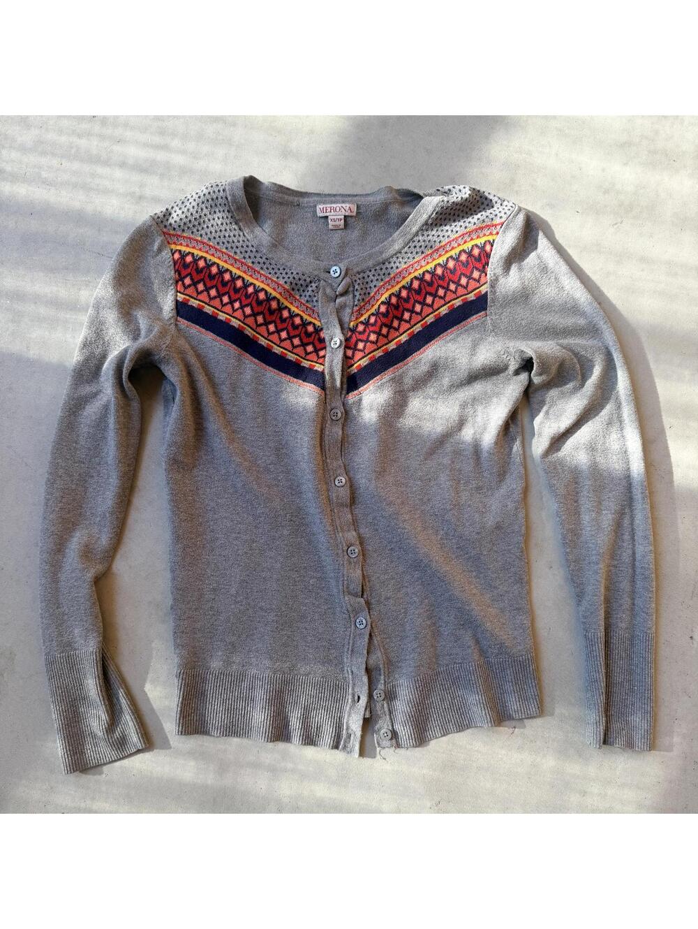 Merona Gray Fair Isle Geometric Button-Up Cardigan